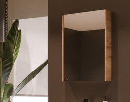 Impact Furniture Mirror Bathroom Cabinet Mirrored Wall Unit 500mm Slimline Narrow Storage Craft Oak Finish Glass Shelves Avir - thumbnail 3