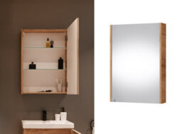 Impact Furniture Mirror Bathroom Cabinet Mirrored Wall Unit 500mm Slimline Narrow Storage Craft Oak Finish Glass Shelves Avir