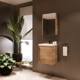 Impact Furniture Mirror Bathroom Cabinet Mirrored Wall Unit 500mm Slimline Narrow Storage Craft Oak Finish Glass Shelves Avir - thumbnail 8