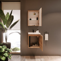 Impact Furniture Mirror Bathroom Cabinet Mirrored Wall Unit 500mm Slimline Narrow Storage Craft Oak Finish Glass Shelves Avir - thumbnail 9