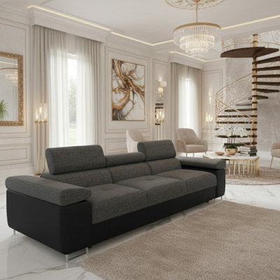 Torezio 3 Seater Sofa Bed With Adjustable Headrests And Dolphin Pull Out Mechanism Black And Grey - image 1