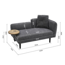 Living And Home Modern Grey Chaise Lounge With Tray Table & Back Cushion, 143Cm W X 73Cm D X 68Cm H - thumbnail 8