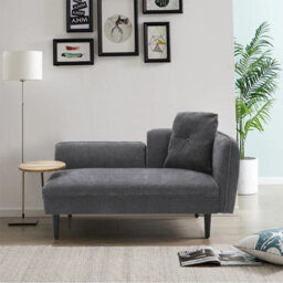 Living And Home Modern Grey Chaise Lounge With Tray Table & Back Cushion, 143Cm W X 73Cm D X 68Cm H - thumbnail 2