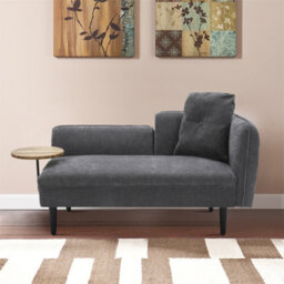 Living And Home Modern Grey Chaise Lounge With Tray Table & Back Cushion, 143Cm W X 73Cm D X 68Cm H - thumbnail 3