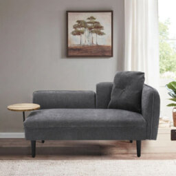 Living And Home Modern Grey Chaise Lounge With Tray Table & Back Cushion, 143Cm W X 73Cm D X 68Cm H