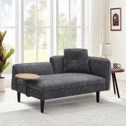 Living And Home Modern Grey Chaise Lounge With Tray Table & Back Cushion, 143Cm W X 73Cm D X 68Cm H - thumbnail 4