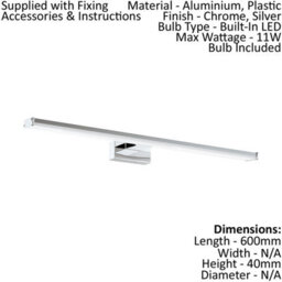 Wall/mirror Light Colour Chrome Silver Shade White Plastic Bulb Led 11W Included