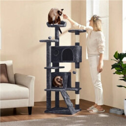Dark Gray 158Cm Tall Cat Tree Tower Condo Scrathcher Post Activity Center Playing House - thumbnail 6