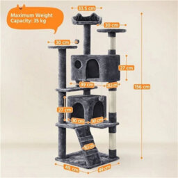 Dark Gray 158Cm Tall Cat Tree Tower Condo Scrathcher Post Activity Center Playing House - thumbnail 2