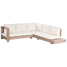 Beliani Garden Corner Sofa 5 Seater Marettimo Certified Acacia Wood Right Hand Off-White - thumbnail 4