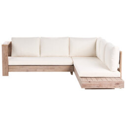 Beliani Garden Corner Sofa 5 Seater Marettimo Certified Acacia Wood Right Hand Off-White