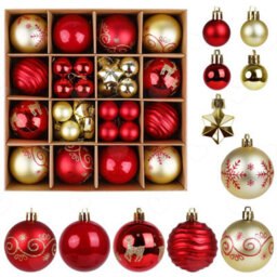 Amorly 44Pcs Hanging Christmas Baubles, Red Green Shatterproof Plastic Ball Ornaments For Xmas Tree, Home And Festive Party Decoration - thumbnail 1