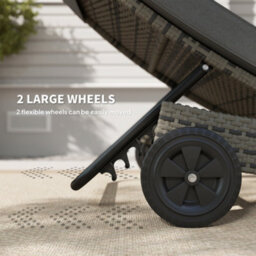 Outsunny Outdoor Rattan Sun Lounger With Reclining Back, Wheels, Dark Grey - thumbnail 4