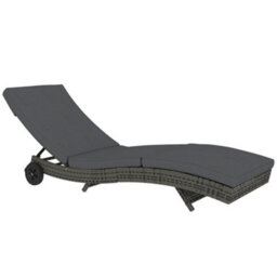 Outsunny Outdoor Rattan Sun Lounger With Reclining Back, Wheels, Dark Grey - thumbnail 2