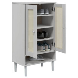 Walplus Senja Shoe Cabinet White - Solid Pine Wood With Rattan Look Shoe Rack - 59.5X35X107 Cm - 5 Compartments - thumbnail 3