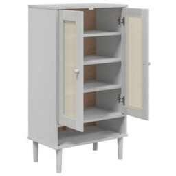 Walplus Senja Shoe Cabinet White - Solid Pine Wood With Rattan Look Shoe Rack - 59.5X35X107 Cm - 5 Compartments - thumbnail 5