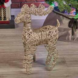Urbn-Living Urbnliving Height 45Cm Set Of 2 Gold Led Light Up Christmas Reindeer Rattan Metal Wire Stag Statue Decoration - thumbnail 4