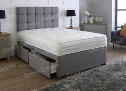 Comfy Deluxe 3Ft Grey  Single Linen Fabric Divan Bed Pocket Mattress & Headboard  No Drawers