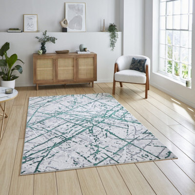 Green Silver Abstract Modern Easy To Clean Rug For Living Room Bedroom & Dining Room-160Cm X 230Cm - image 1