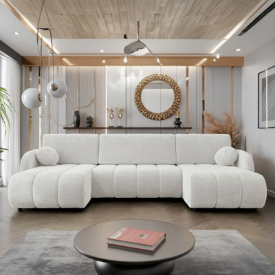 Zara U Shaped Sofa Bed With Storage Universal Corner Freestanding Upholstered Back 318X160X88Cm Cream - image 1