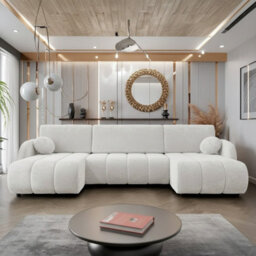 Zara U Shaped Sofa Bed With Storage Universal Corner Freestanding Upholstered Back 318X160X88Cm Cream - thumbnail 1