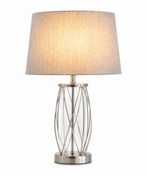 Lighting Supermarket Ashleigh Silver Clear Glass Cylinder Lantern Table Lamp With Grey Linen Shade - thumbnail 2
