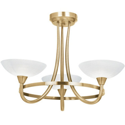 Semi Flush Ceiling Light Antique Brass & White 3 Bulb Hanging Pendant Lamp Shade - image 1