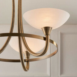 Semi Flush Ceiling Light Antique Brass & White 3 Bulb Hanging Pendant Lamp Shade - thumbnail 3