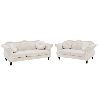 Beliani Living Room Set 5 Seater Skien Velvet Light Beige - image 1
