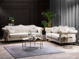 Beliani Living Room Set 5 Seater Skien Velvet Light Beige - thumbnail 2