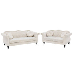 Beliani Living Room Set 5 Seater Skien Velvet Light Beige