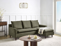 Beliani Corner Sofa 3 Seater Elvenes Velvet Dark Green Left Hand - thumbnail 2