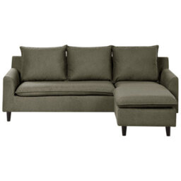 Beliani Corner Sofa 3 Seater Elvenes Velvet Dark Green Left Hand - thumbnail 1