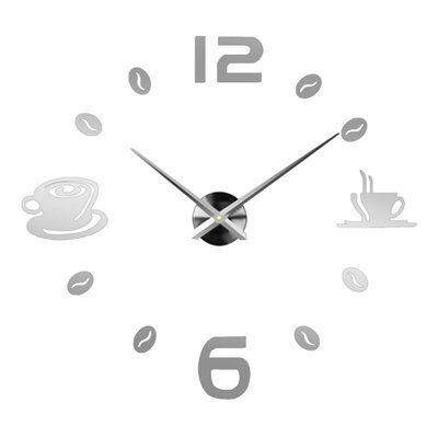 Ledsone Modern Diy Frameless Coffee Cup Pattern Diy Large Wall Clock Big Watch Decal Number Clock Silver - image 1