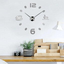 Ledsone Modern Diy Frameless Coffee Cup Pattern Diy Large Wall Clock Big Watch Decal Number Clock Silver - thumbnail 7