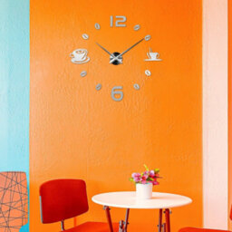 Ledsone Modern Diy Frameless Coffee Cup Pattern Diy Large Wall Clock Big Watch Decal Number Clock Silver - thumbnail 2