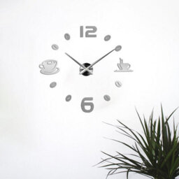 Ledsone Modern Diy Frameless Coffee Cup Pattern Diy Large Wall Clock Big Watch Decal Number Clock Silver - thumbnail 6