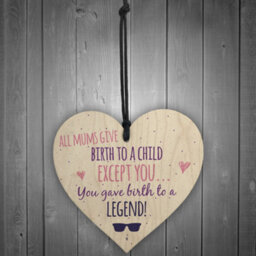 Red Ocean Birth To A Legend Mum Wooden Hanging Heart Mothers Day Cute Mums Sign Thank You Gift - thumbnail 2