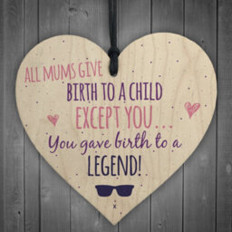 Red Ocean Birth To A Legend Mum Wooden Hanging Heart Mothers Day Cute Mums Sign Thank You Gift - thumbnail 1