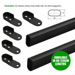 Black Oval Wardrobe Rail, Set Of 2X 120Cm Wall Mounted Clothes Hanging Rail - thumbnail 3