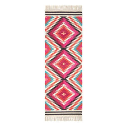 Homescapes Manila Handwoven Pink, Orange And White Multi Coloured Diamond Patterned Kilim Wool Rug, 66 X 200 Cm - thumbnail 2