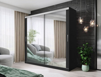 Fhif Dubai Tokyo 150Cm Black Sliding Door Wardrobe Modern Bedroom Storage With Full Length Mirror Shelves And Hanging Rails - image 1