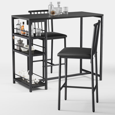 Bealife Bar Table Set 3-Piece, Kitchen Dining Table With 2 Chairs, Padded Seats With Backrest, Storage Shelves - image 1