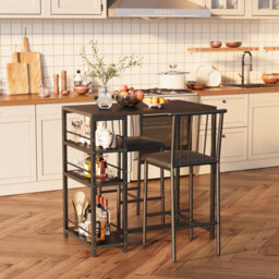 Bealife Bar Table Set 3-Piece, Kitchen Dining Table With 2 Chairs, Padded Seats With Backrest, Storage Shelves - thumbnail 6