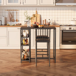 Bealife Bar Table Set 3-Piece, Kitchen Dining Table With 2 Chairs, Padded Seats With Backrest, Storage Shelves - thumbnail 5