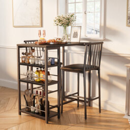 Bealife Bar Table Set 3-Piece, Kitchen Dining Table With 2 Chairs, Padded Seats With Backrest, Storage Shelves - thumbnail 4