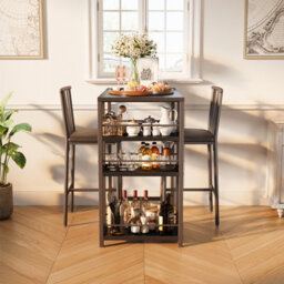 Bealife Bar Table Set 3-Piece, Kitchen Dining Table With 2 Chairs, Padded Seats With Backrest, Storage Shelves - thumbnail 3