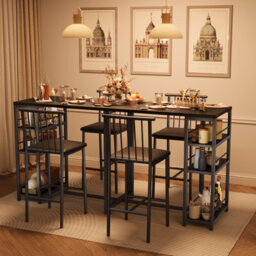 Bealife Bar Table Set 3-Piece, Kitchen Dining Table With 2 Chairs, Padded Seats With Backrest, Storage Shelves - thumbnail 2