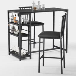 Bealife Bar Table Set 3-Piece, Kitchen Dining Table With 2 Chairs, Padded Seats With Backrest, Storage Shelves - thumbnail 1