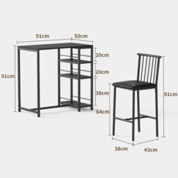 Bealife Bar Table Set 3-Piece, Kitchen Dining Table With 2 Chairs, Padded Seats With Backrest, Storage Shelves - thumbnail 8